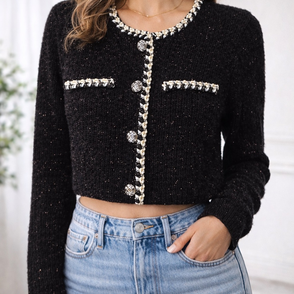 White House Black Market Black and Gold Sweater - Picture 2 of 3